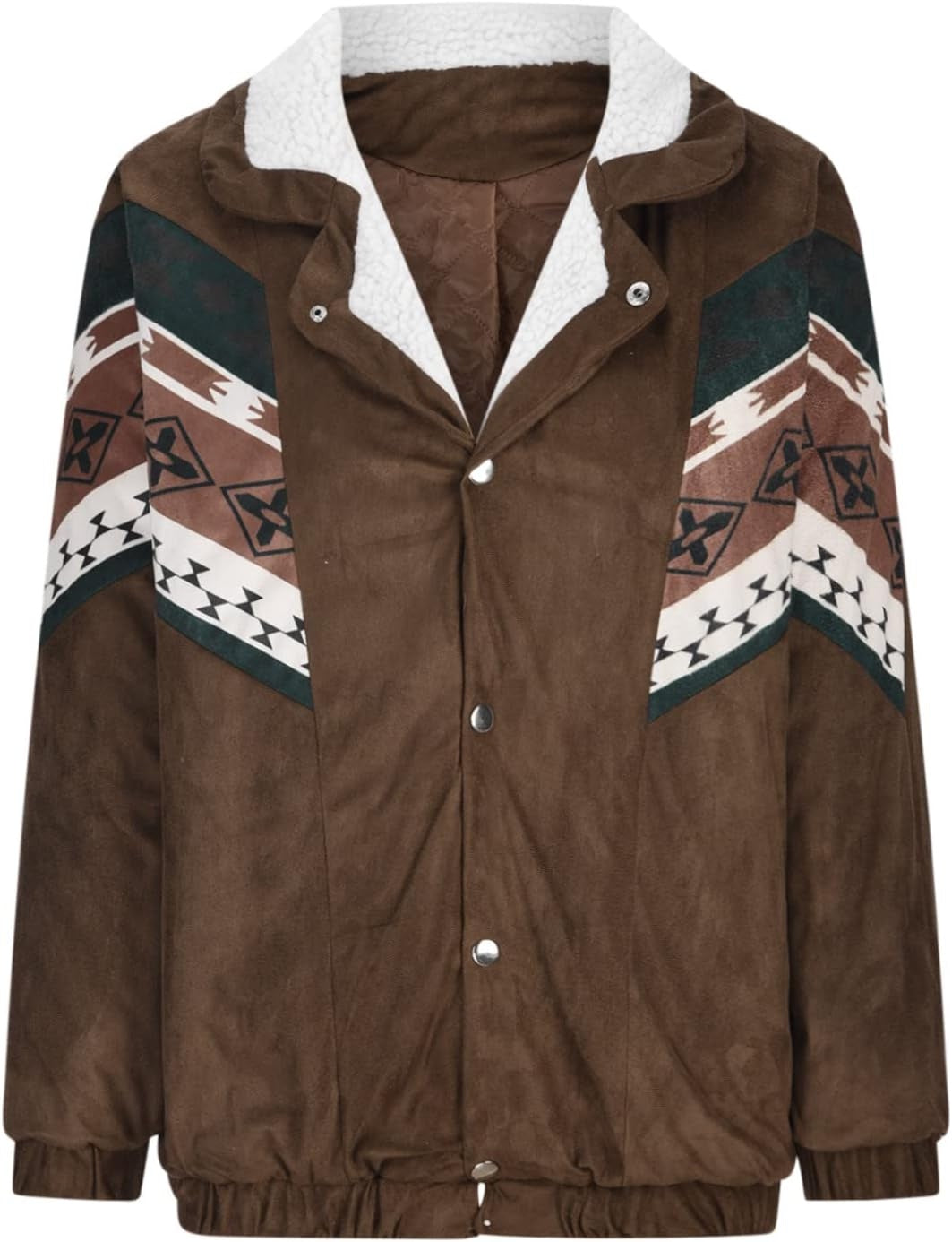 Women’s Jacket with Snap Closure and Geometric Pattern