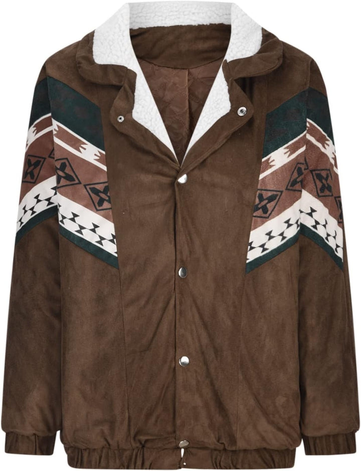 Women’s Jacket with Snap Closure and Geometric Pattern