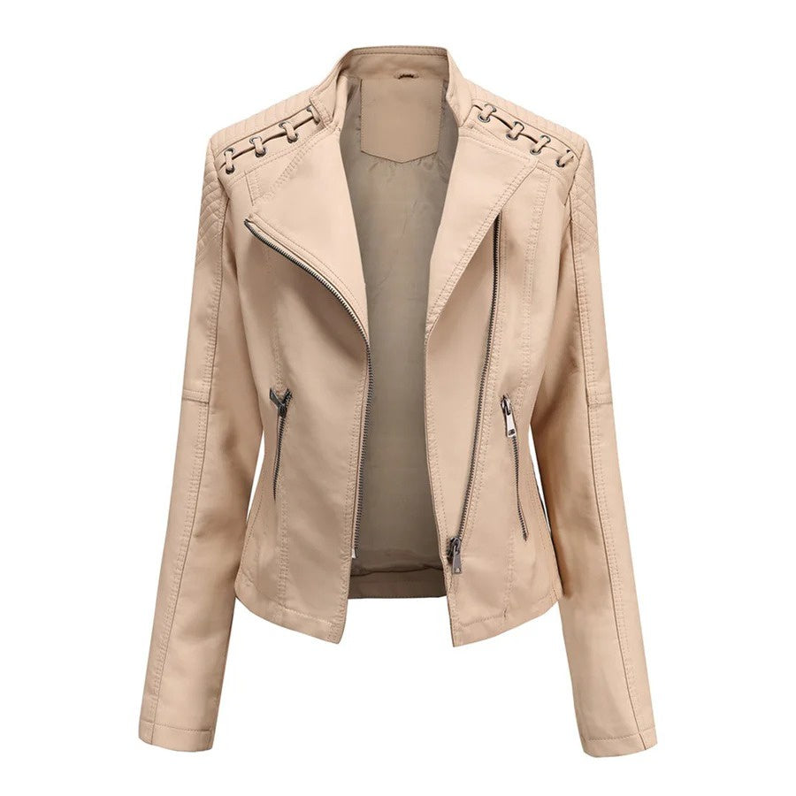Women’s Jacket with Stand-Up Collar and Zippered Pockets