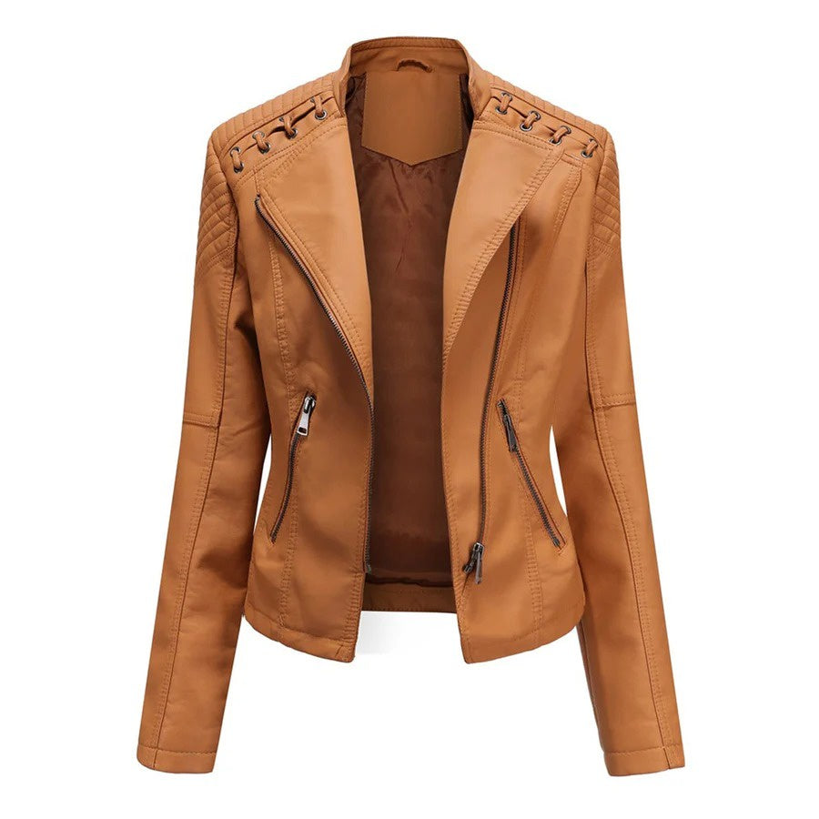 Women’s Jacket with Stand-Up Collar and Zippered Pockets