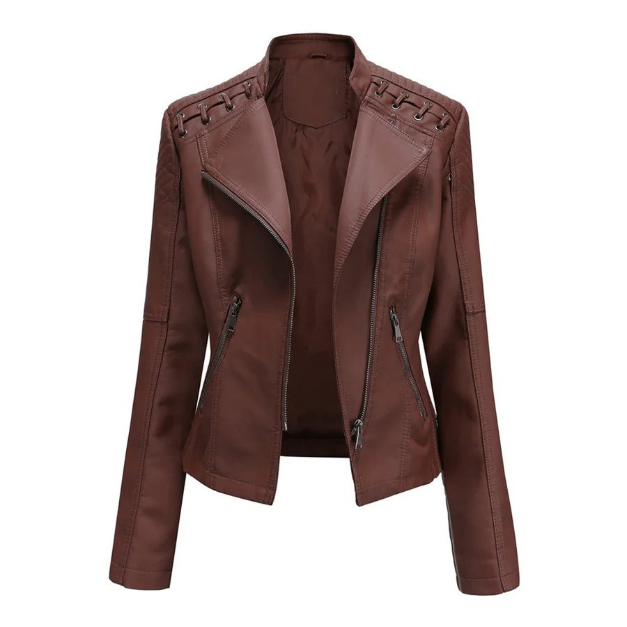 Women’s Jacket with Stand-Up Collar and Zippered Pockets