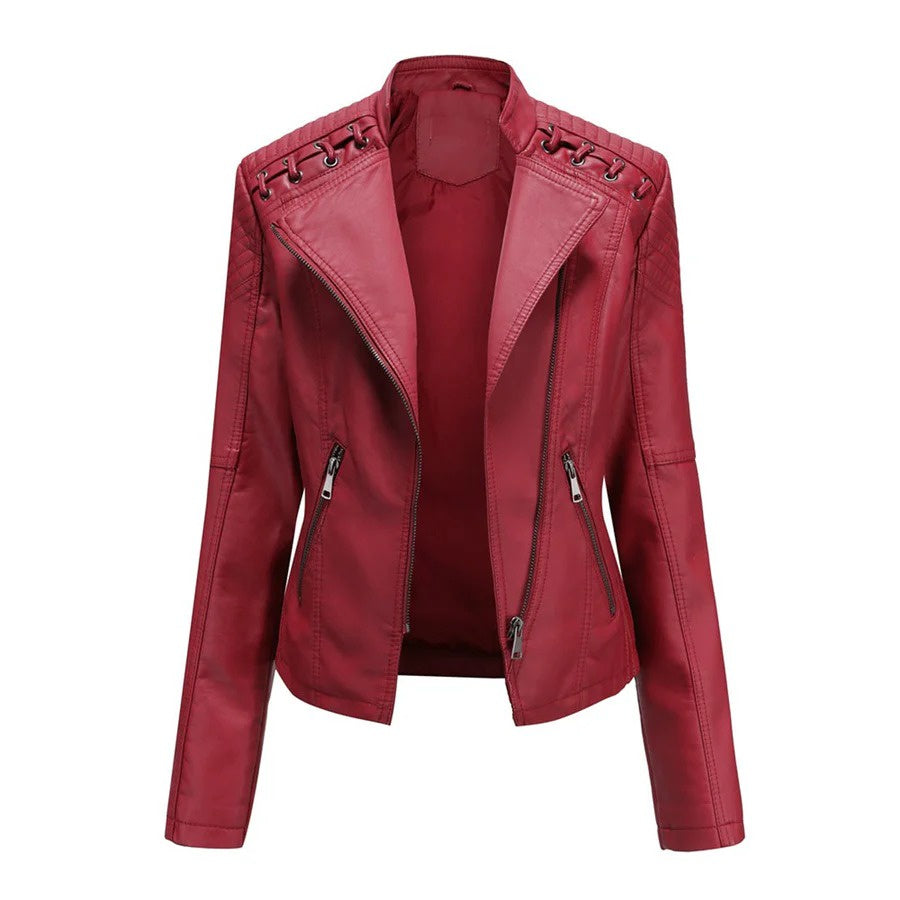 Women’s Jacket with Stand-Up Collar and Zippered Pockets