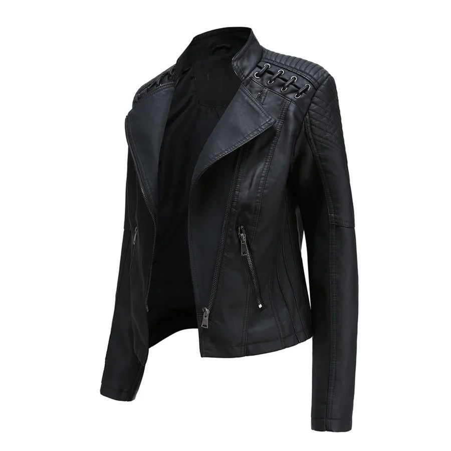 Women’s Jacket with Stand-Up Collar and Zippered Pockets