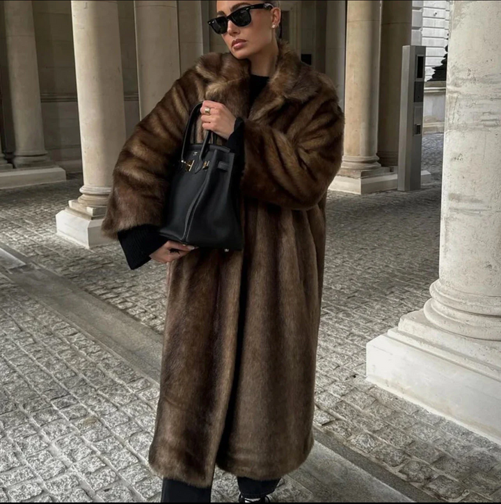 Women’s Long Coat with Faux Fur Collar