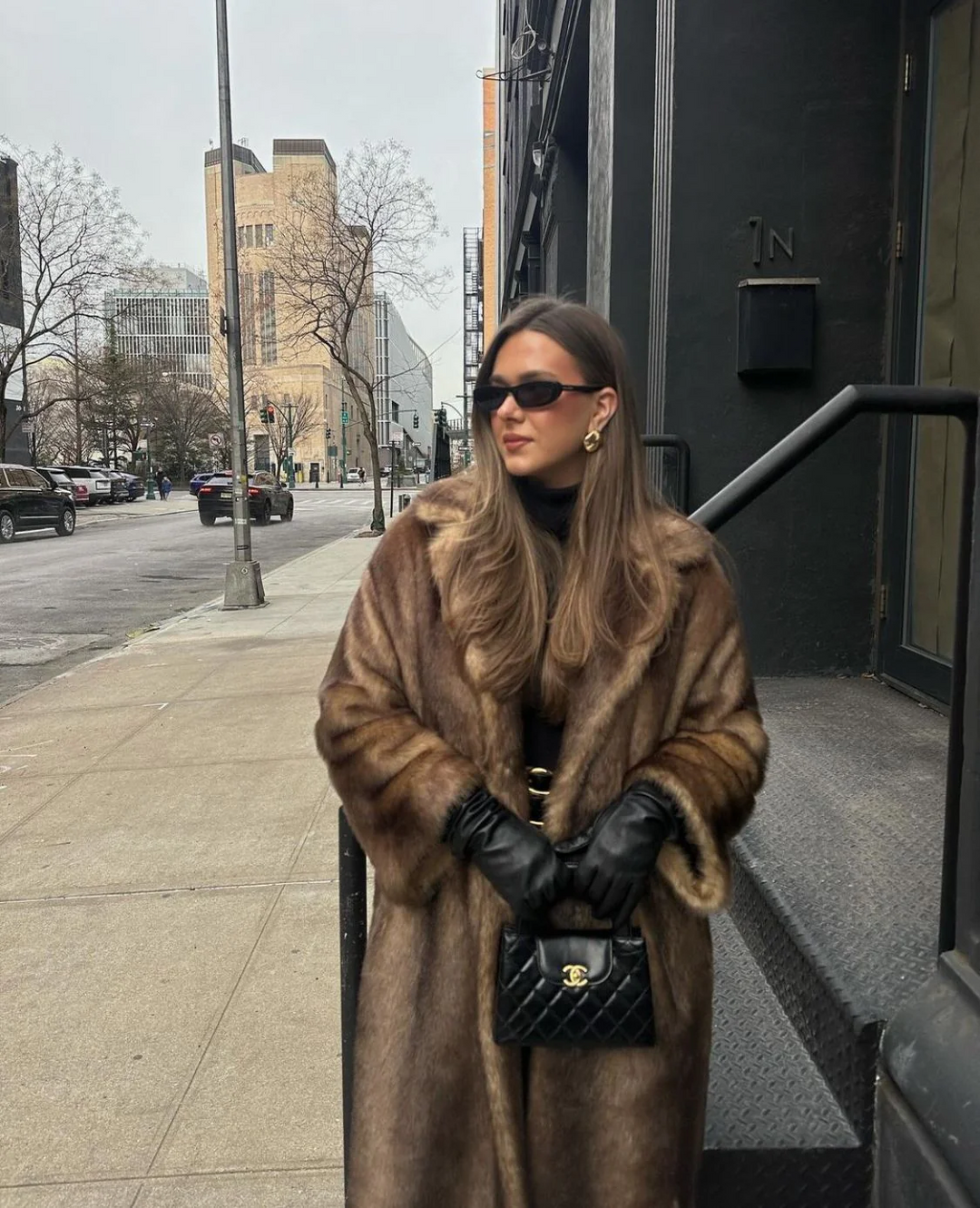 Women’s Long Coat with Faux Fur Collar