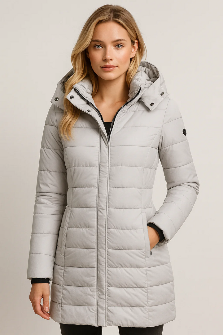 Women’s Long Quilted Jacket with Hood