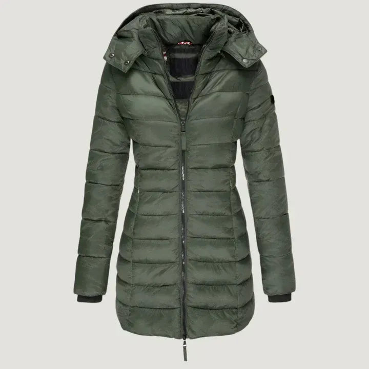 Women’s Long Quilted Jacket with Hood
