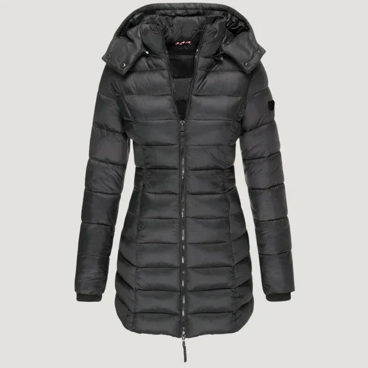 Women’s Long Quilted Jacket with Hood