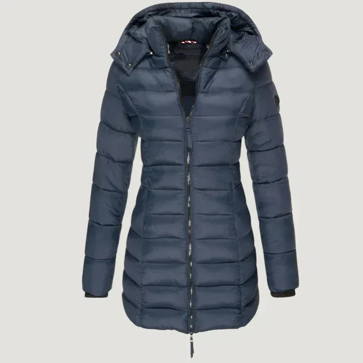 Women’s Long Quilted Jacket with Hood