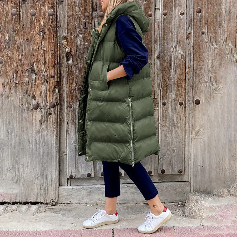 Women’s Long Quilted Vest with Hood