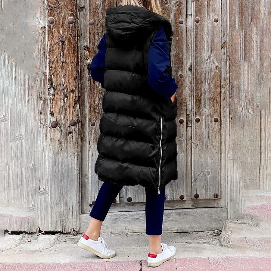 Women’s Long Quilted Vest with Hood
