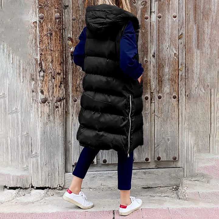 Women’s Long Quilted Vest with Hood