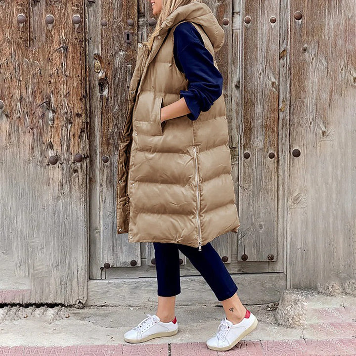 Women’s Long Quilted Vest with Hood