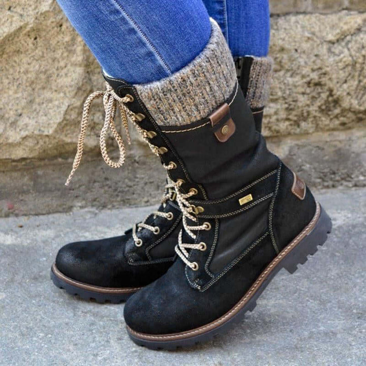 Women’s Mid-Calf Boots with Laces and Zipper