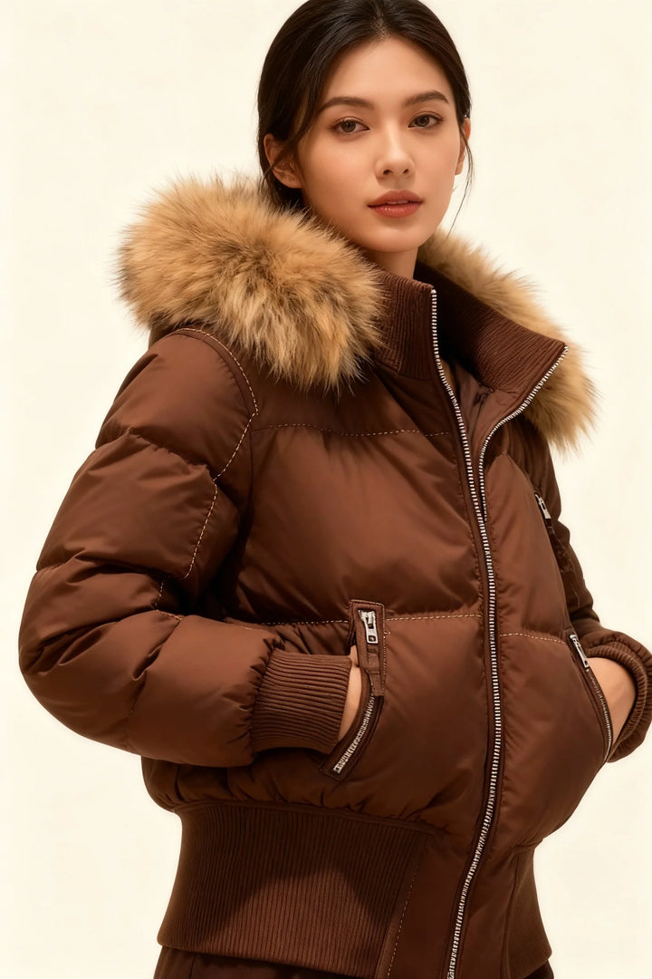 Women’s Puffer-Style Jacket with Ribbed Cuffs