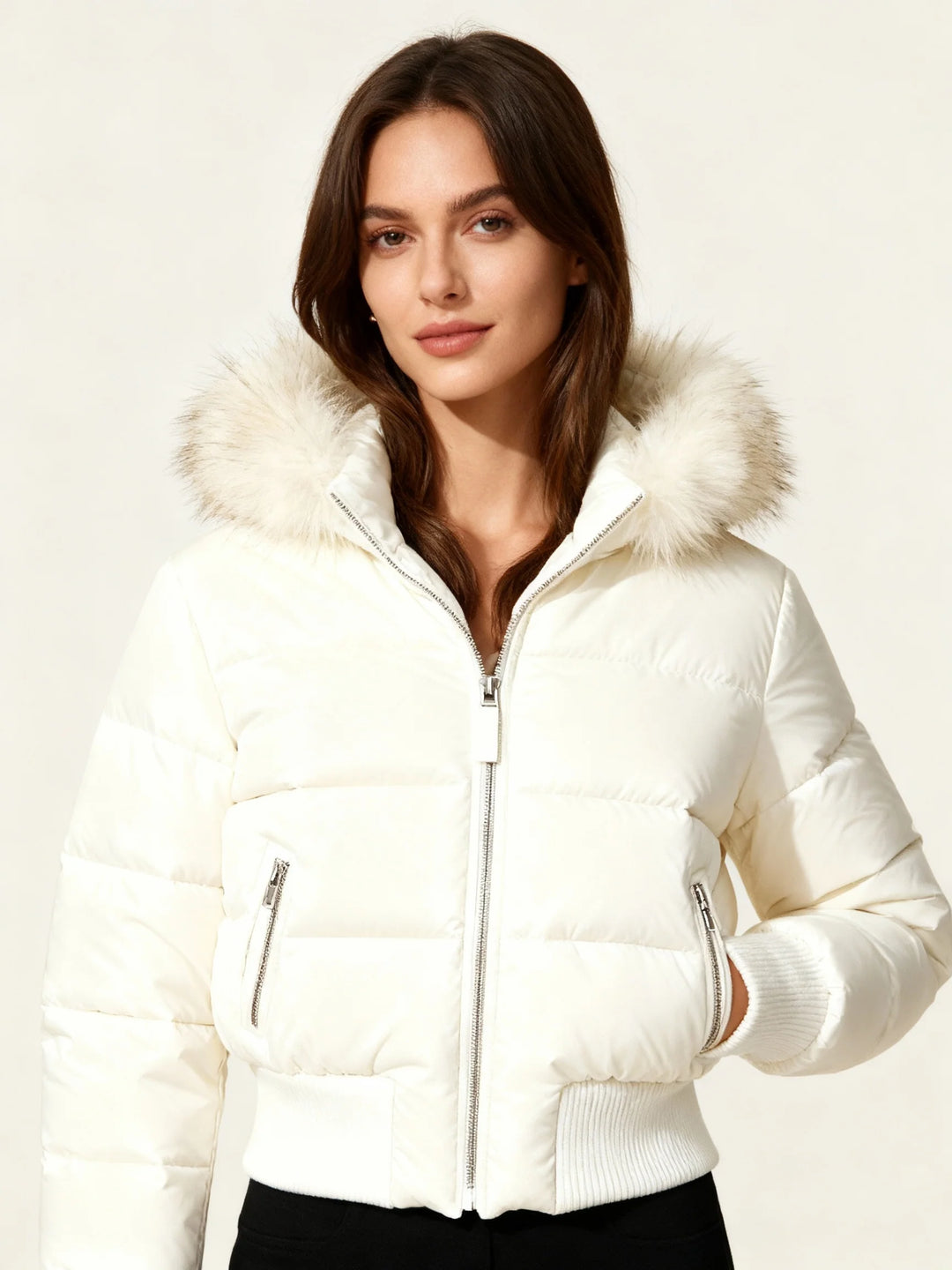 Women’s Puffer-Style Jacket with Ribbed Cuffs