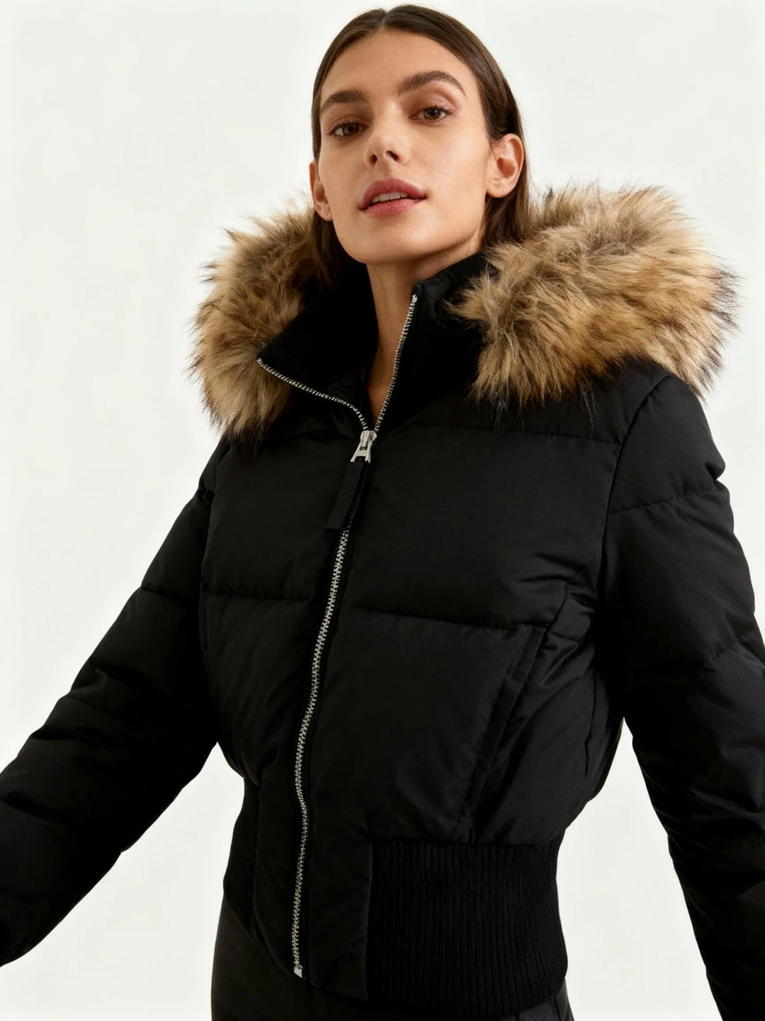 Women’s Puffer-Style Jacket with Ribbed Cuffs