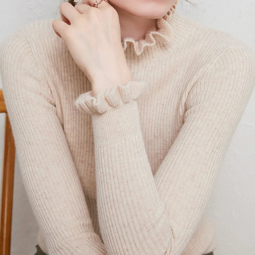 Women’s Ribbed Sweater with Ruffles