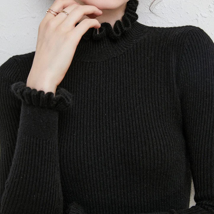Women’s Ribbed Sweater with Ruffles