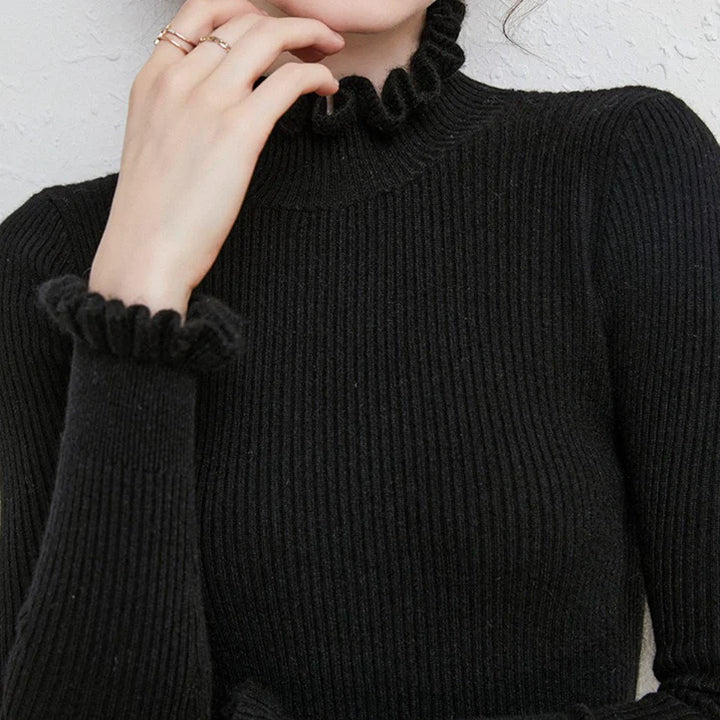 Women’s Ribbed Sweater with Ruffles