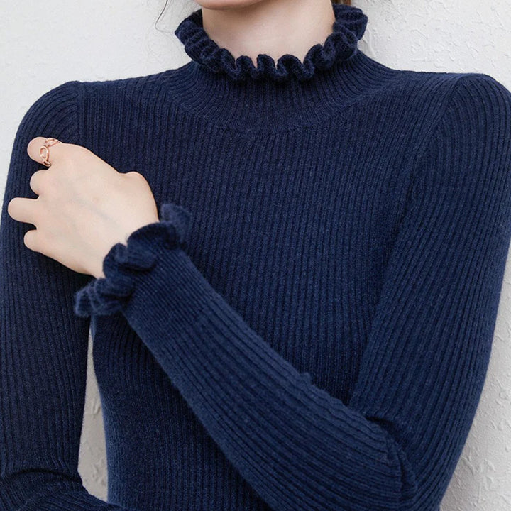 Women’s Ribbed Sweater with Ruffles