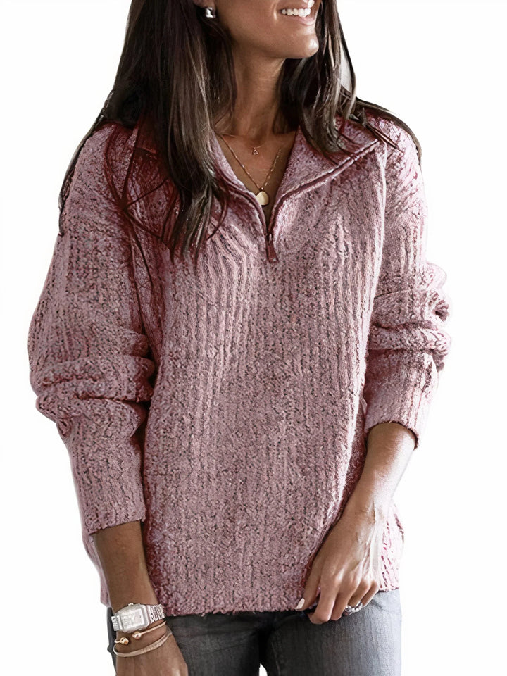 Women’s Sweater with Half Zip and Ribbed Texture