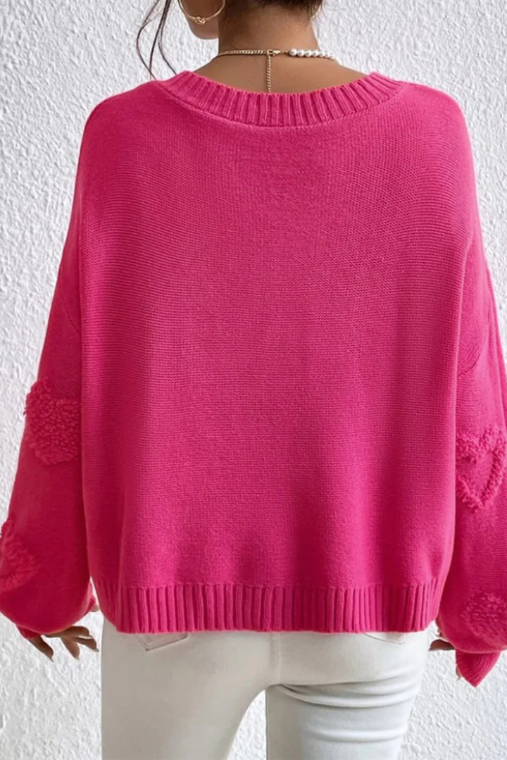 Women’s Sweater with Heart Pattern and V-Neck