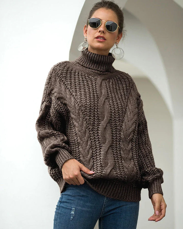 Women’s Sweater with Stand-Up Collar and Cable Pattern
