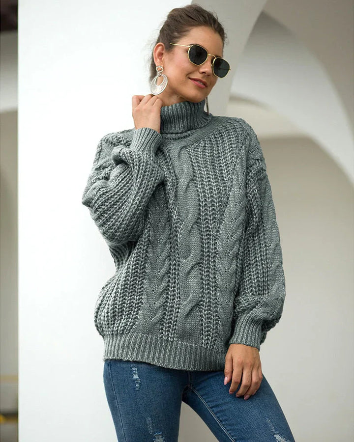 Women’s Sweater with Stand-Up Collar and Cable Pattern