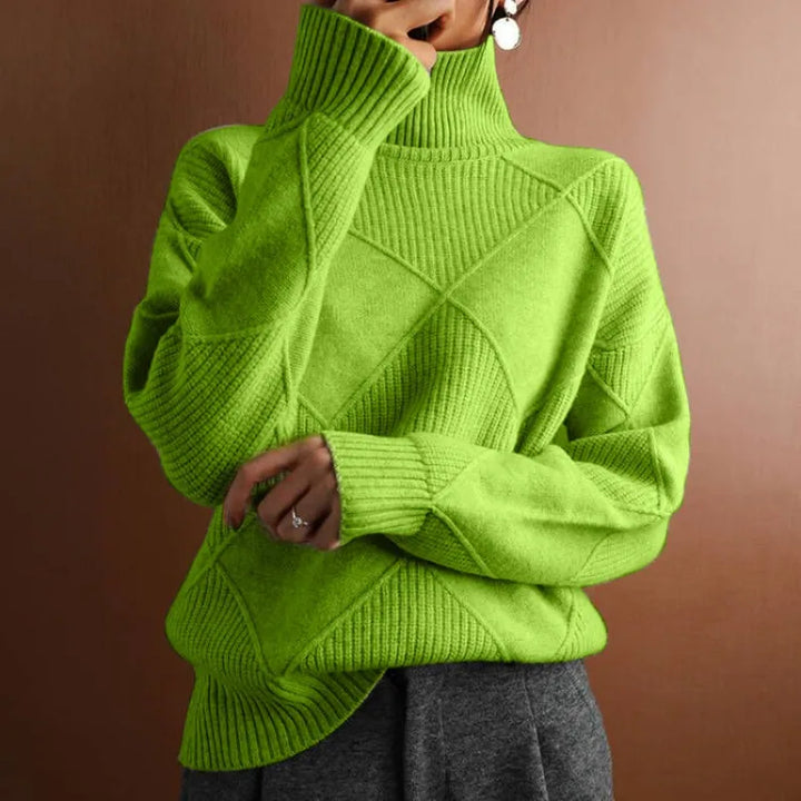 Women’s Sweater with Turtleneck and Geometric Pattern