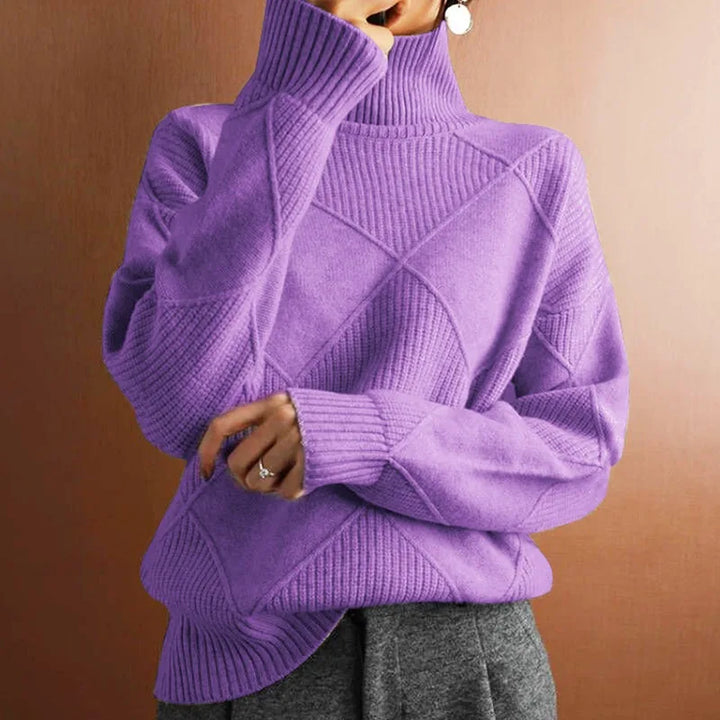Women’s Sweater with Turtleneck and Geometric Pattern