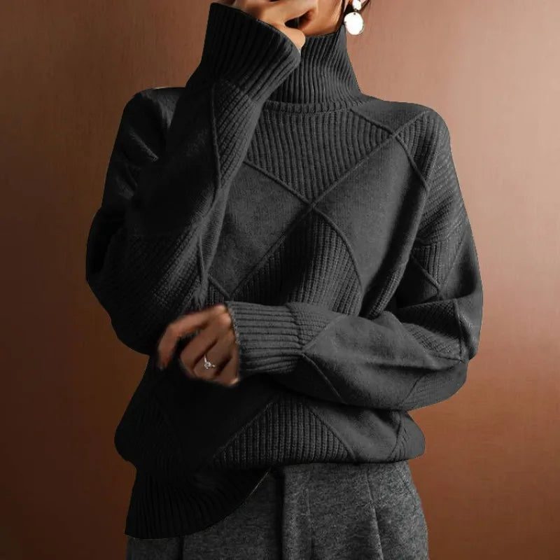 Women’s Sweater with Turtleneck and Geometric Pattern