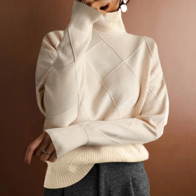 Women’s Sweater with Turtleneck and Geometric Pattern