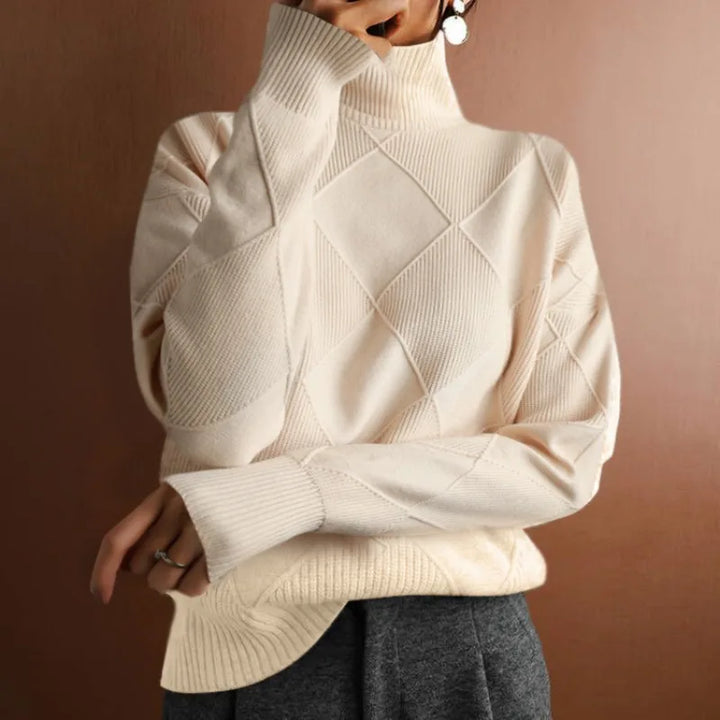 Women’s Sweater with Turtleneck and Geometric Pattern