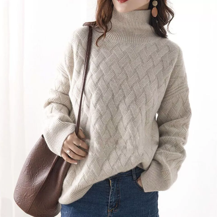 Women’s Textured Sweater with High Collar