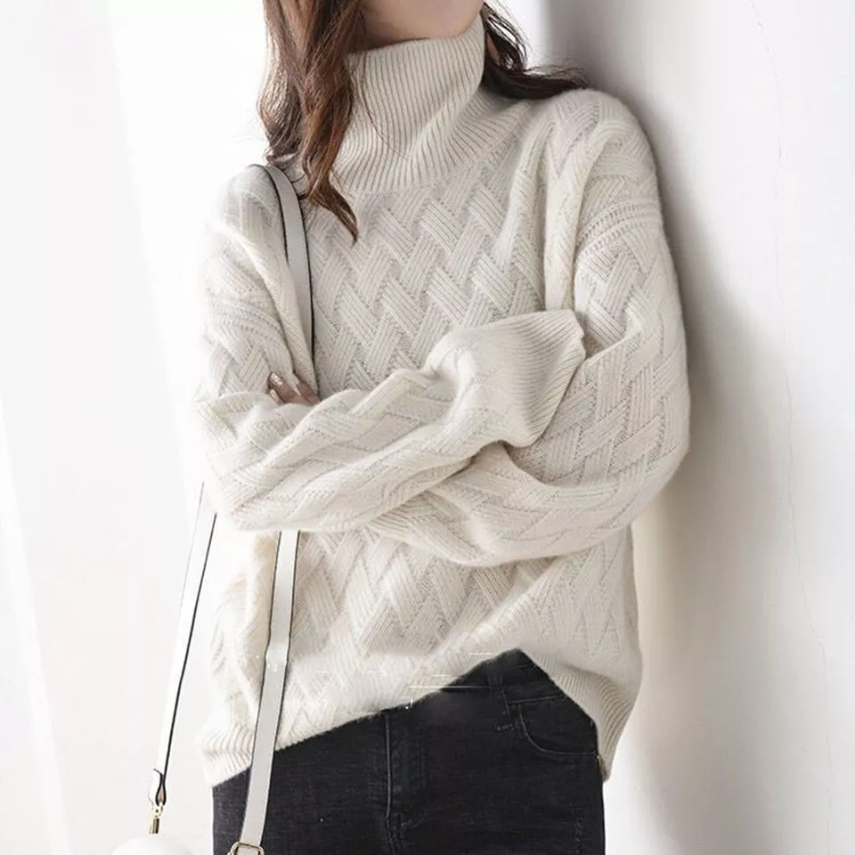 Women’s Textured Sweater with High Collar
