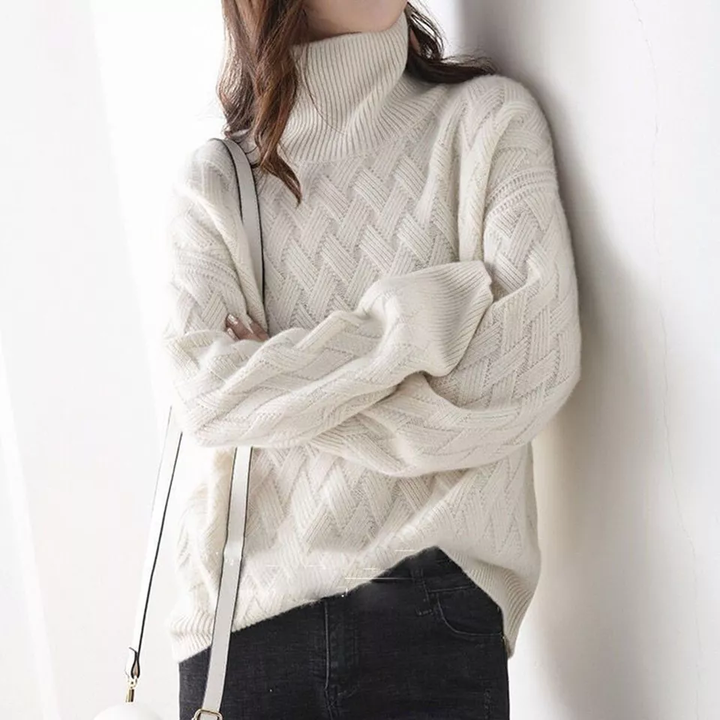 Women’s Textured Sweater with High Collar