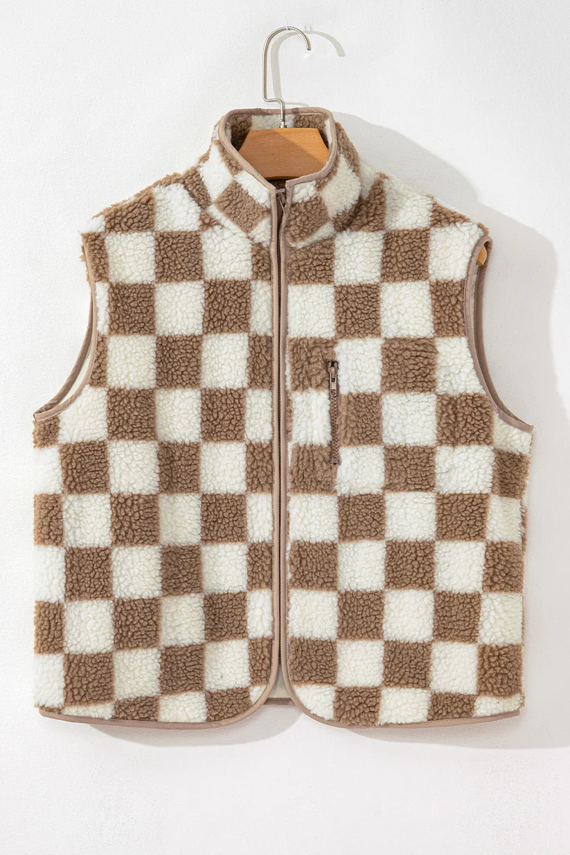 Women’s Vest with Checkered Pattern and Zipper
