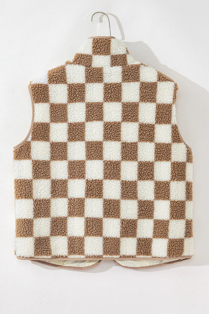 Women’s Vest with Checkered Pattern and Zipper
